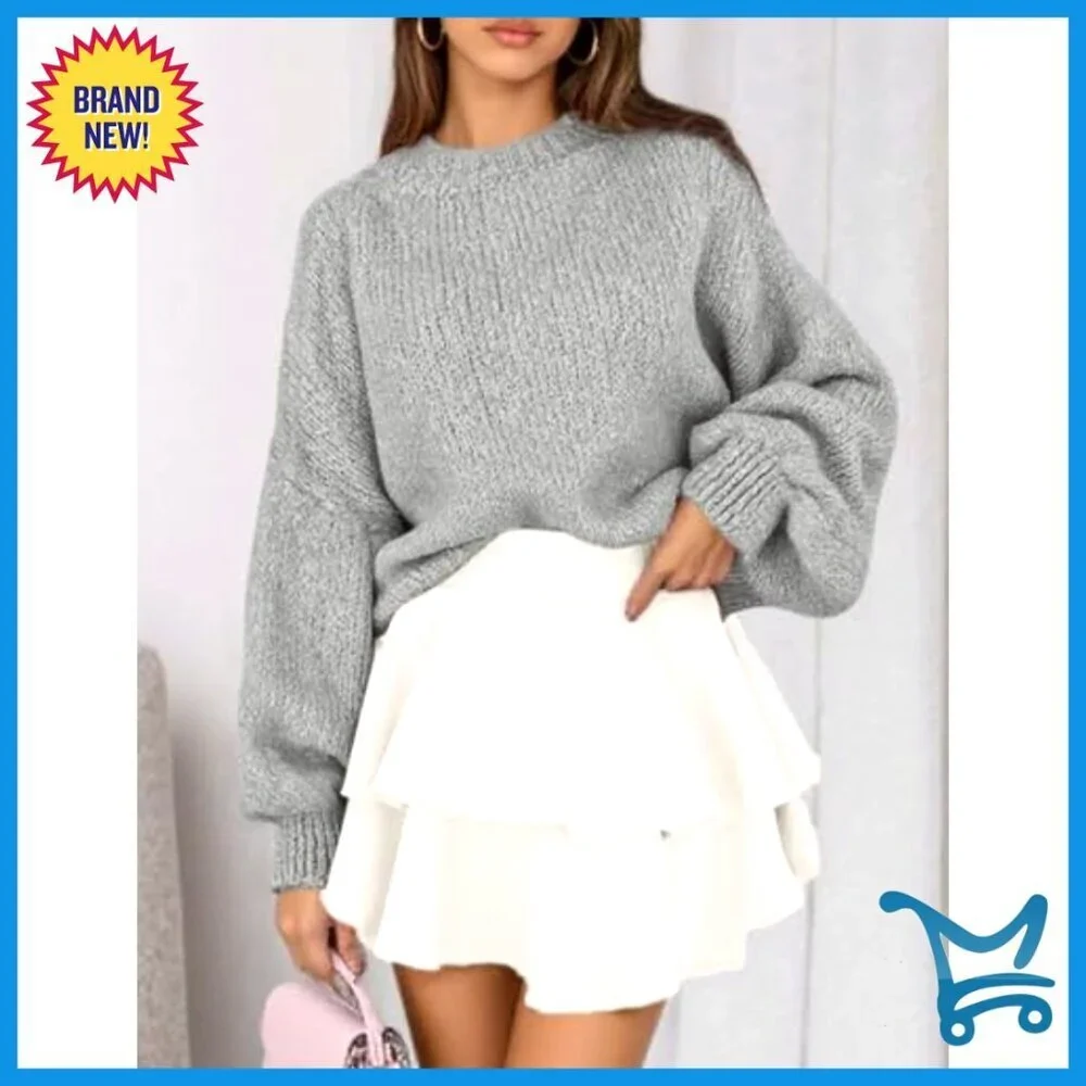 Chunky Knit Oversized Pullover Sweater Crew Neck Long Sleeve Fall Winter Fashion